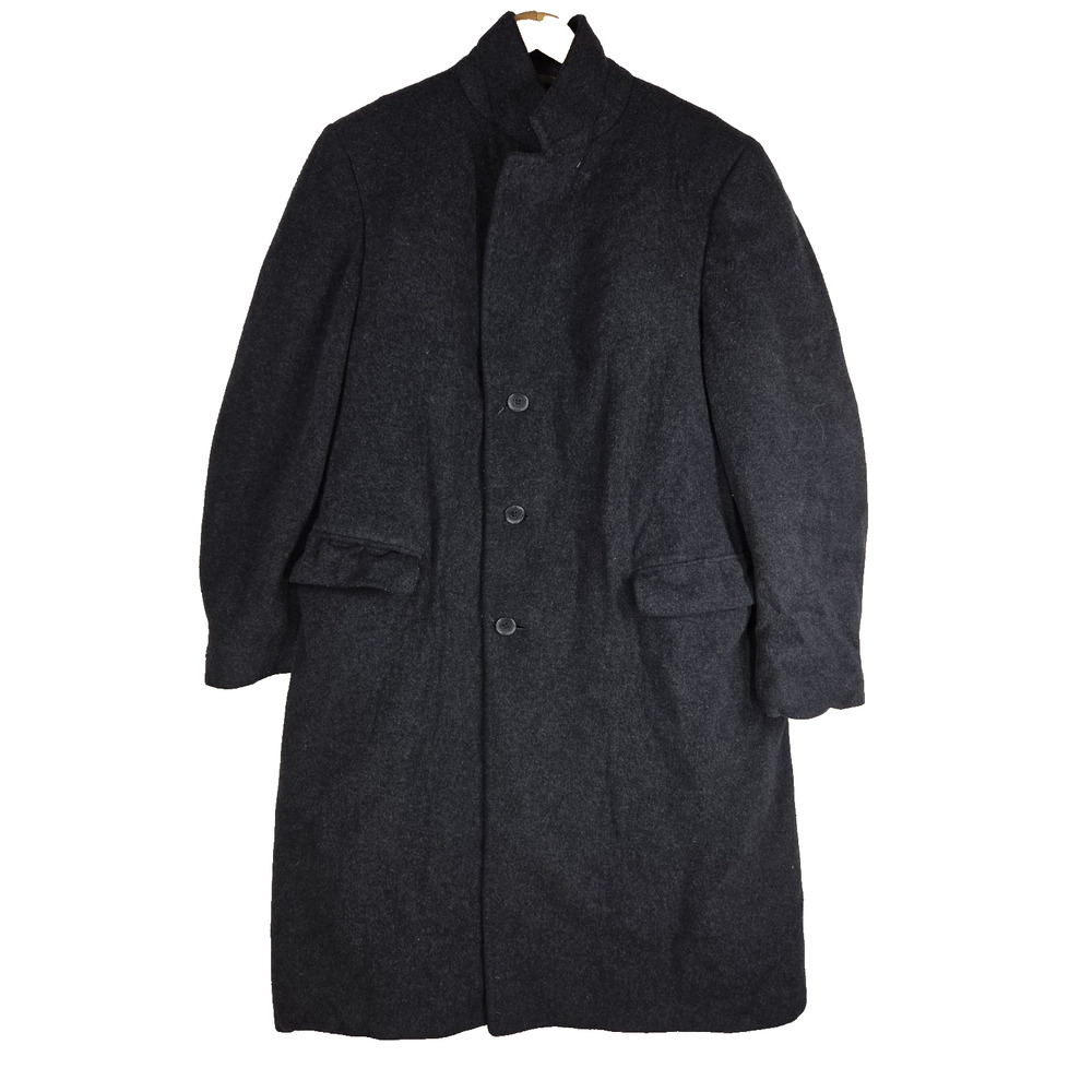 Vintage Jos A Bank Mens Trench Coat Gray Wool Blend Fall Winter Cold Weather